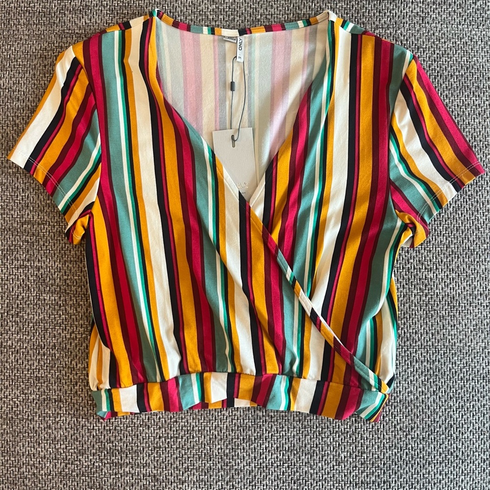 Spank Striped V-Neck Wrap Top